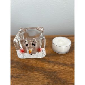 Dept. 56 - Glass Ice Cube Snowman Tea Light Holder - EUC